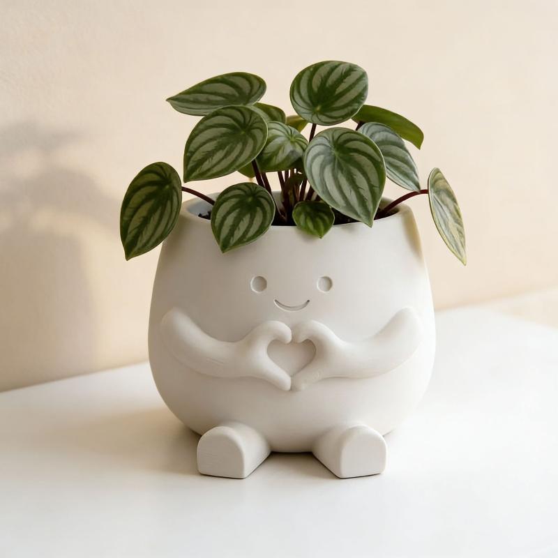 Cute Face Flower Pot Resin Head Planter 1Pc Unique Sitting Chair Pot for Bedroom Study Decor