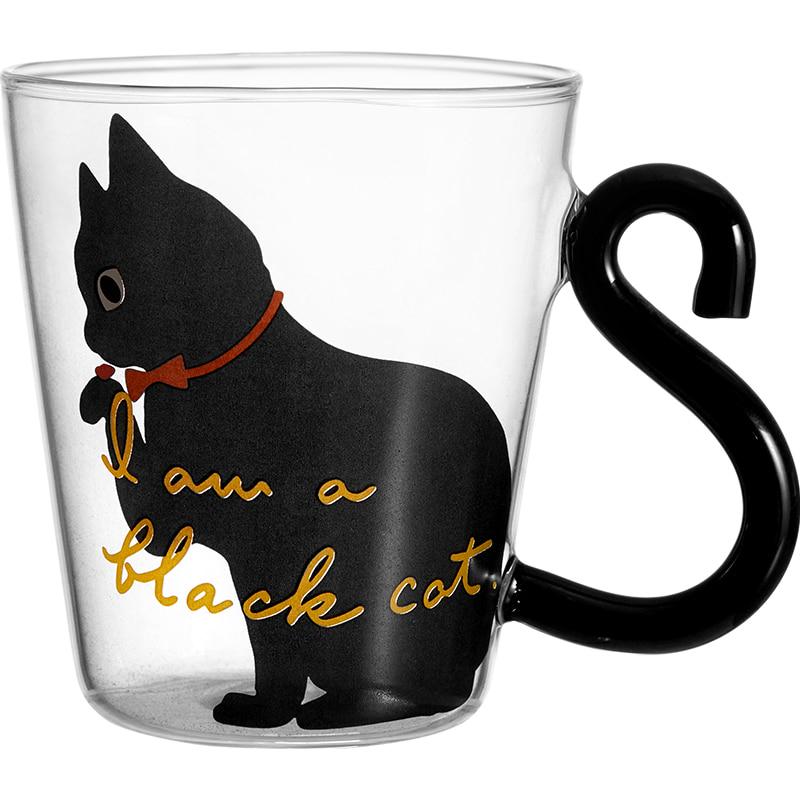 250ML Cute Cat Glass Juice Coffee Cup Milk Tea Coffee Glass Mug Cat Tail Handle Cat Cup Gifts
