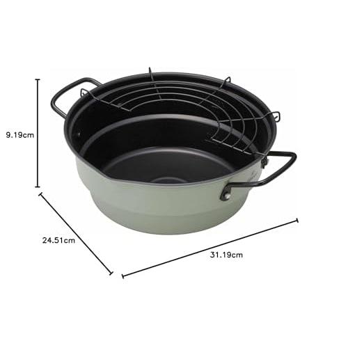 Mannen Gelsomino Tempura Pot with Deep Frying Rack, 23cm, Induction Compatible, Tiered Design, with Spout, Silicone Coating, and Strainer for Easy Oil