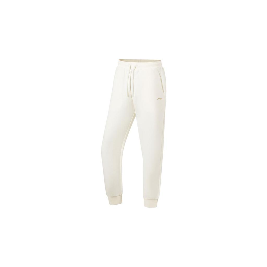 Li Ning Womens Fitness Series Solid Color Logo Print Reflective Sports Pants Women Pants Off-White AKLT538-3