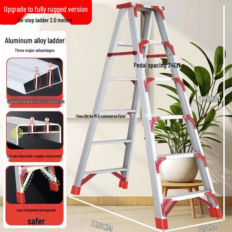 Heavy-Duty Aluminum Double-Sided A-Frame Telescopic Ladder for Household and Attic Use