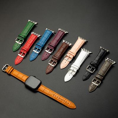 Genuine Leather Bamboo Grain Slim Apple Watch Band for Men & Women - iWatch Ultra Style