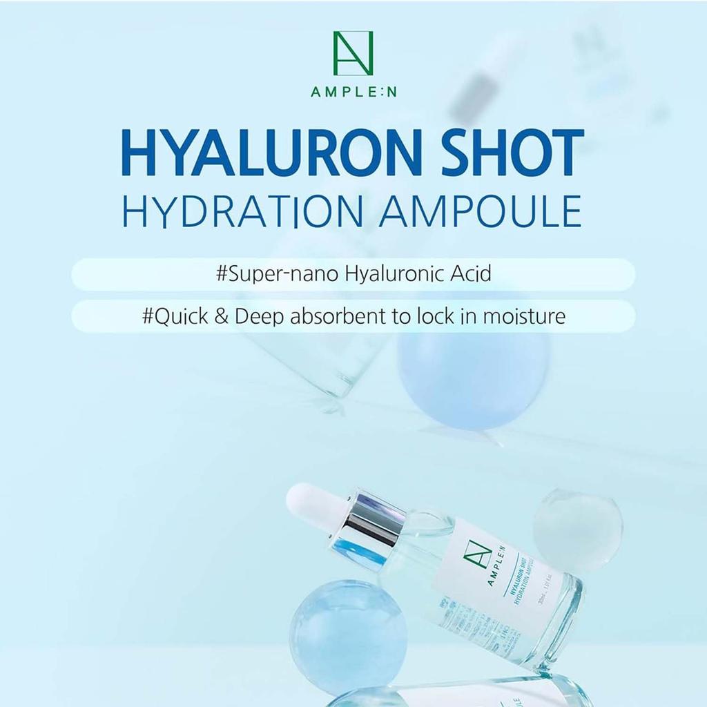 AMPLE:N Hyaluron Shot Hydration Ampoule - Deep Hydrating Serum with Hyaluronic Acid for Dry & Dehydrated Skin, 30ml