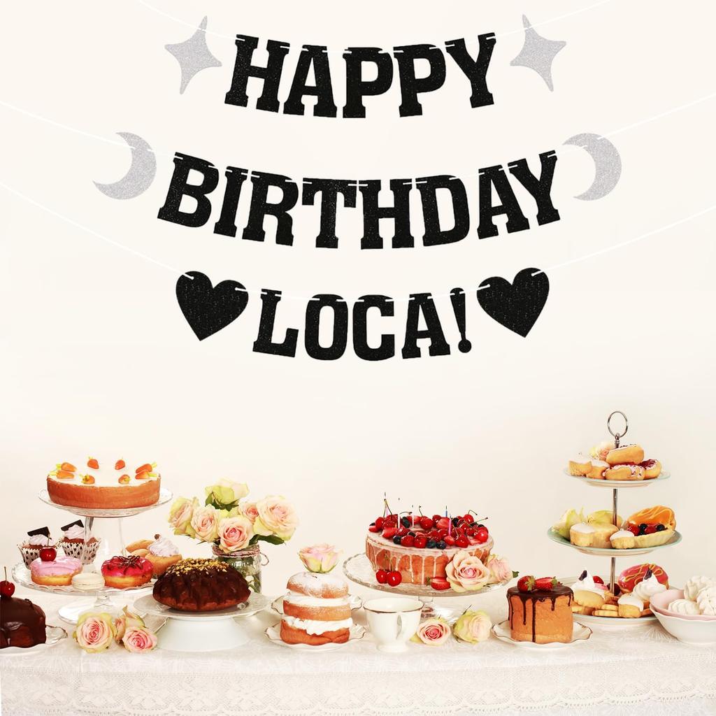 24-Pcs ‘Happy Birthday Loca’ Banner Set, Glitter Party Banners, Vampire Birthday Party Decorations, Suitable for Birthday and Party Decorations
