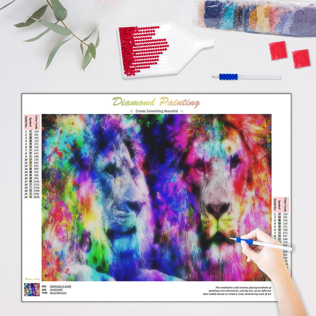 Diamond Painting Colorful Lion Full Round Diamond Embroidery Animal Cross Stitch Picture Of Rhinestone Home Decor 30x40cm/12x16inch