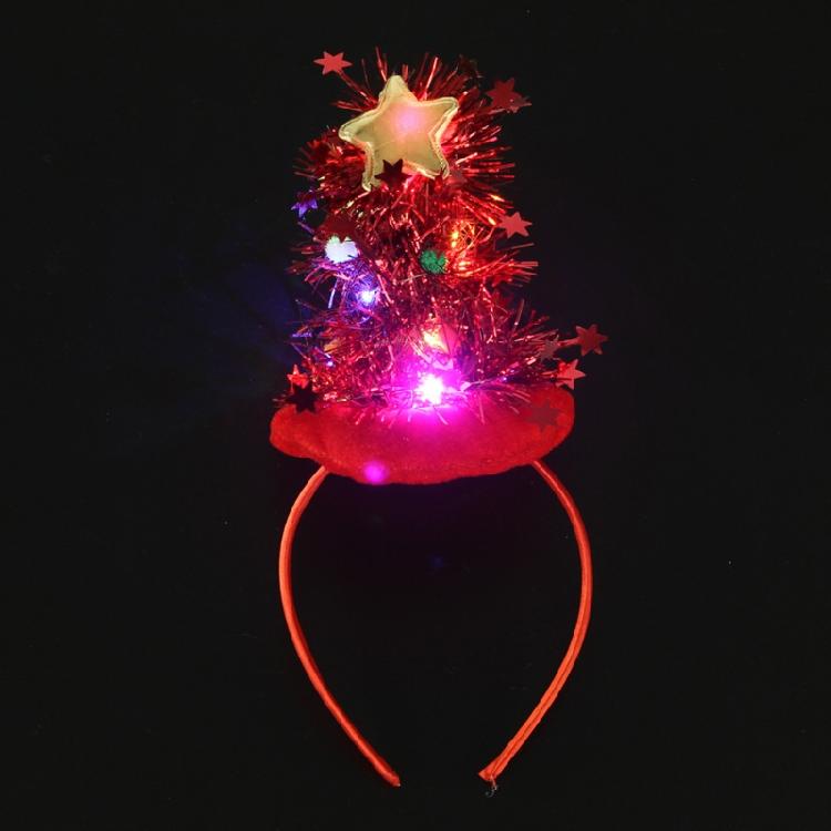 Christmas Hair Bands Glitter Santa Hat Headband Glowing Holiday Party Favor