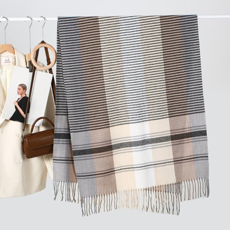 

Новый осенне-зимний теплый шарф с кисточками в горизонтальную полоску, мужской и женский шарф-шаль из имитации кашемира 64X180CM