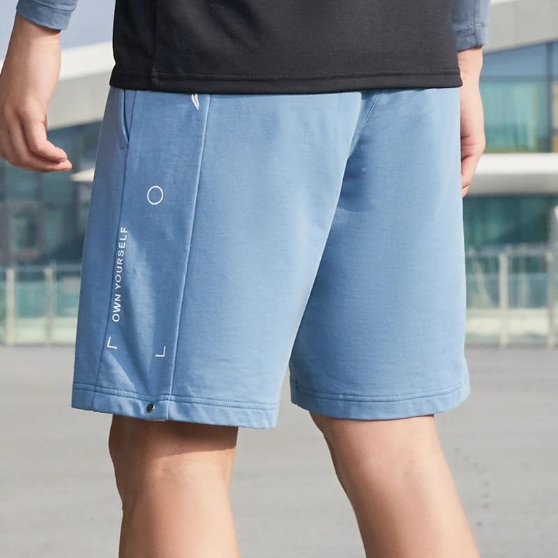 Li Ning Fitness Series Letter Print Solid Color Cotton Shorts Men Shorts Indigo-Blue AKSS351-4