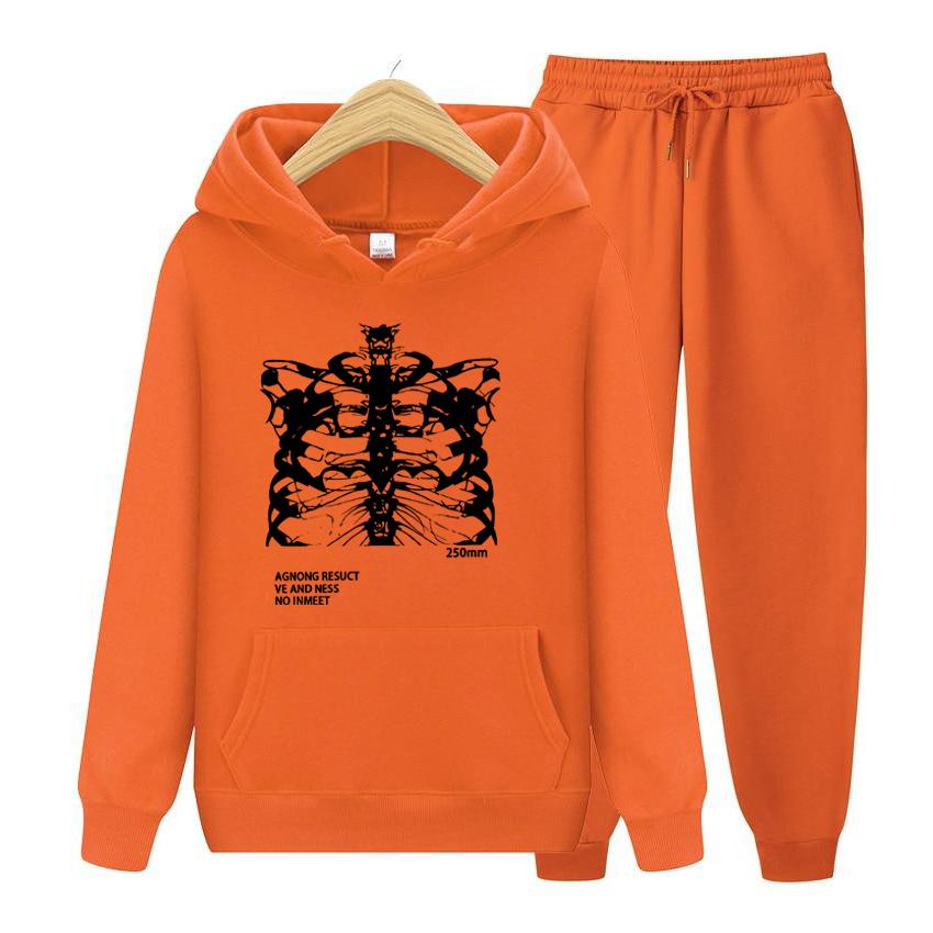 Women Long Sleeve Hoodie Set Pocket Long Sleeve Streetwear Blsack Skeleton Print Grunge Gothic Oversized Hoodie