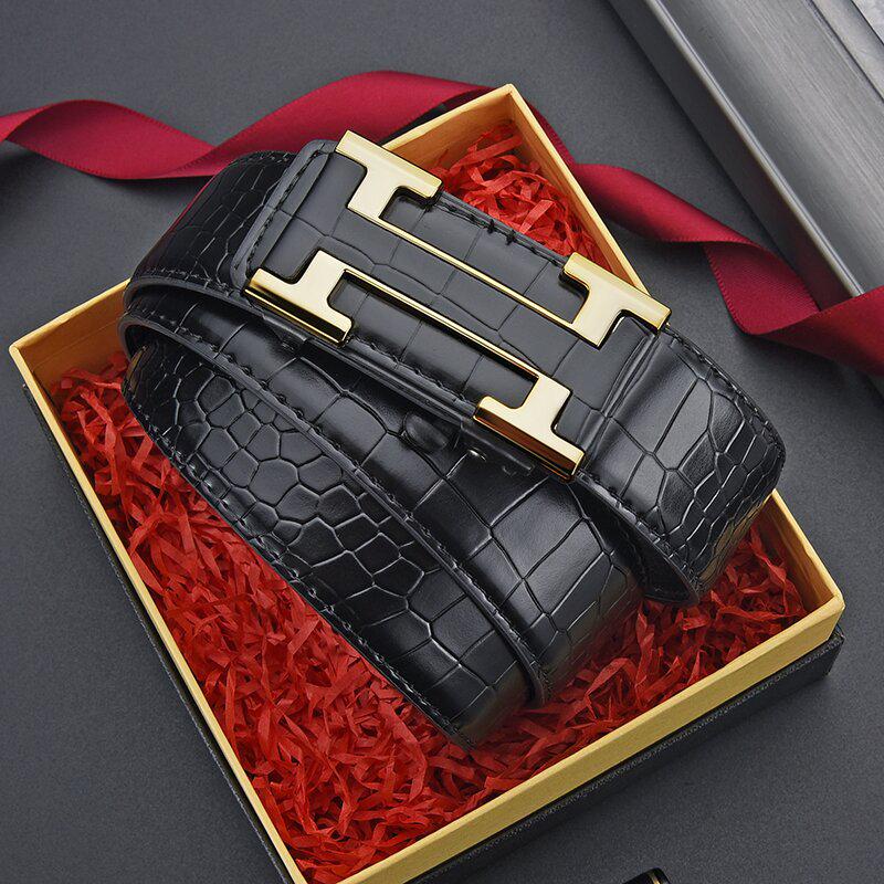 Men's Crocodile Pattern Leather Belt with Automatic Buckle - Cowhide Business Style Waist Belt