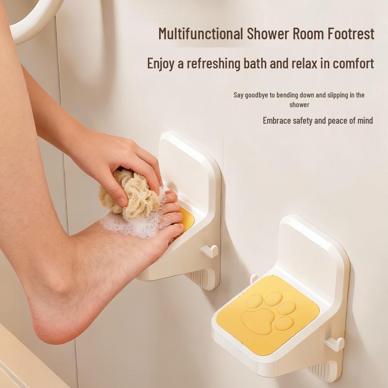 Wall-Mounted Shower Foot Rest for Elderly and Pregnant Women - No-Drill Needed.