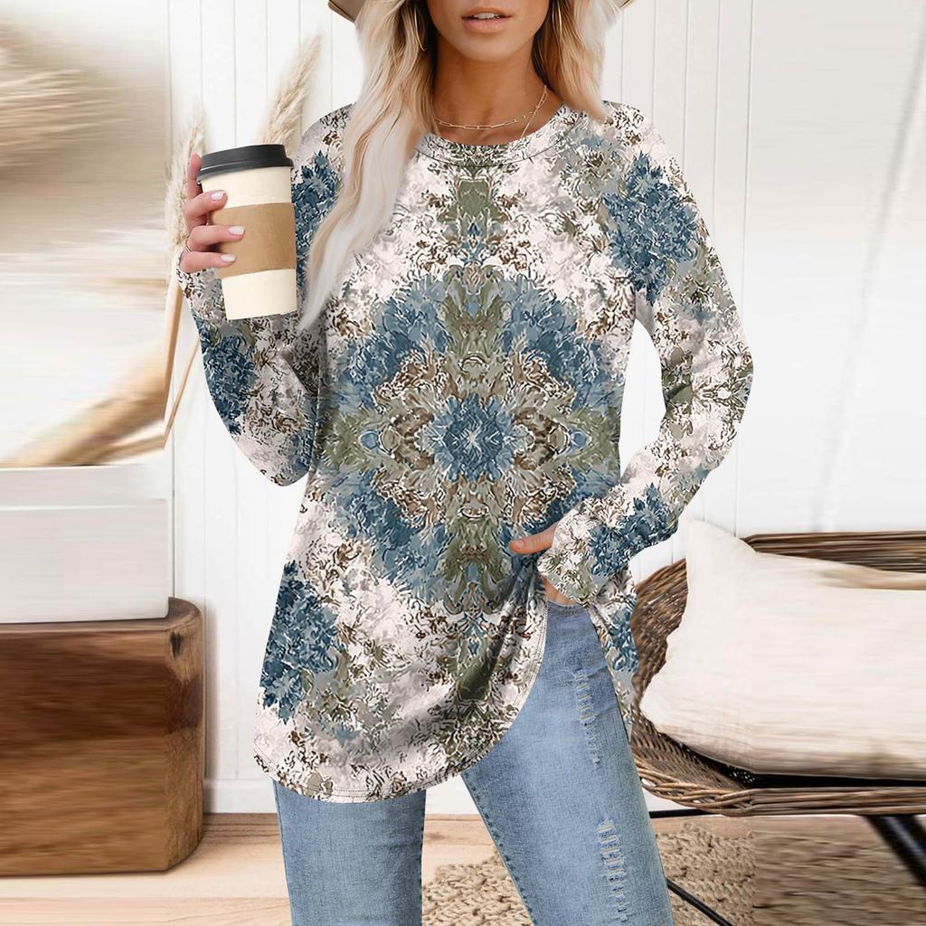 Womens Oversized Sweatshirt Graphic Sweater Long Sleeve Drop Shoulder Round Shirt Tops Vintage Clothes