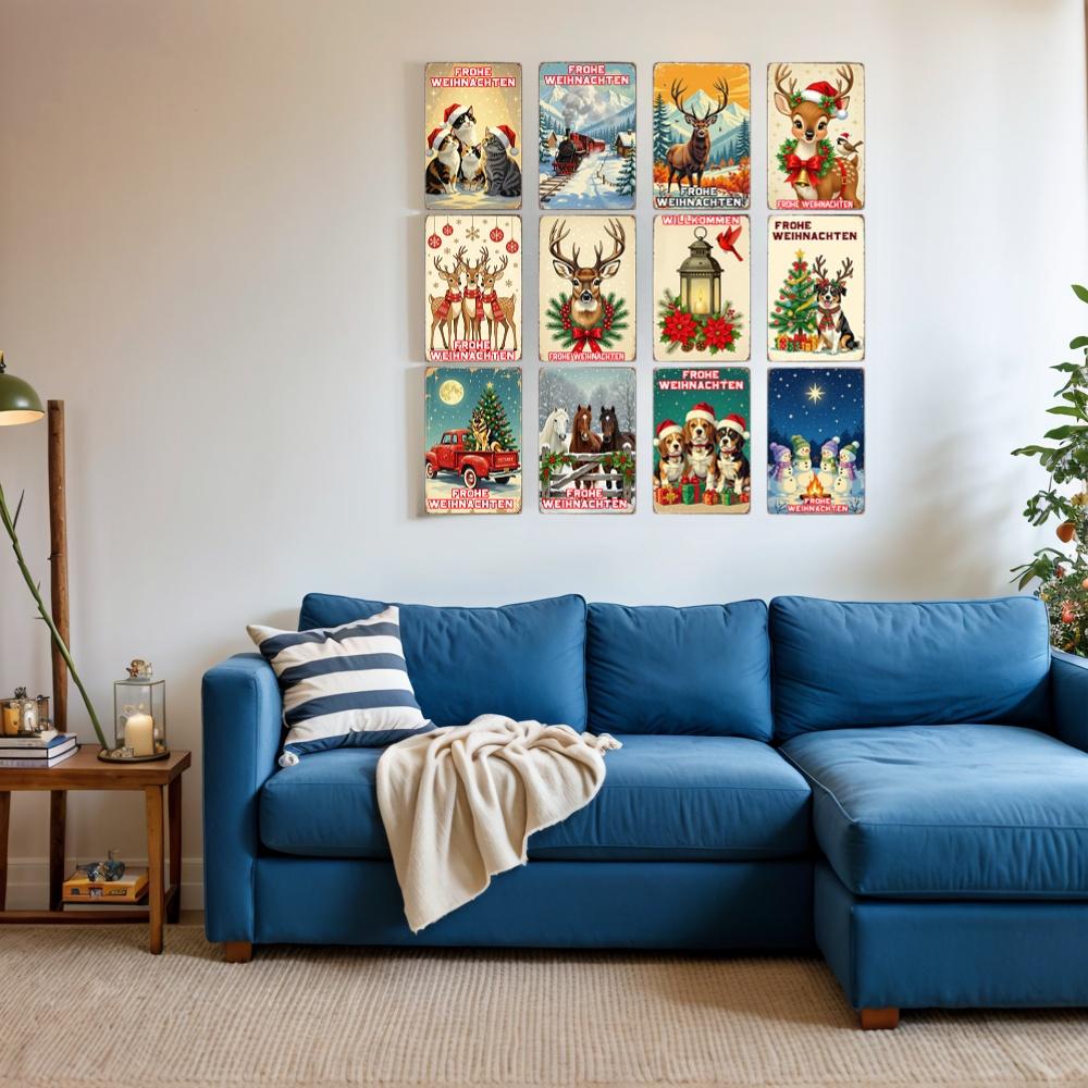 YZFQFrohe Weihnachten Metal Tin Sign Merry Christmas in German Poster Wall for Bar Home Party Holiday Decor 12X8inch ZW-71
