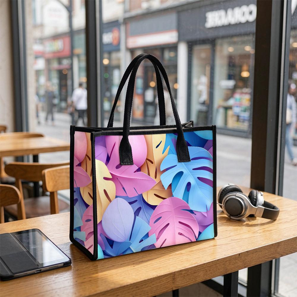 Trendy Tropical Leaf Printed Tote Bag Casual Large Capacity Reusable Daily Shoulder Bag for Women