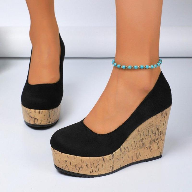 European and American large size wedge heel high heel single shoes autumn new shallow mouth single shoes