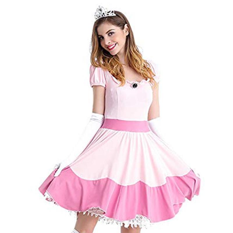 

Розовый Марио Супер Принцесса Пич Фэнси Хэллоуин Взрослый Костюм перчаткикорона XL