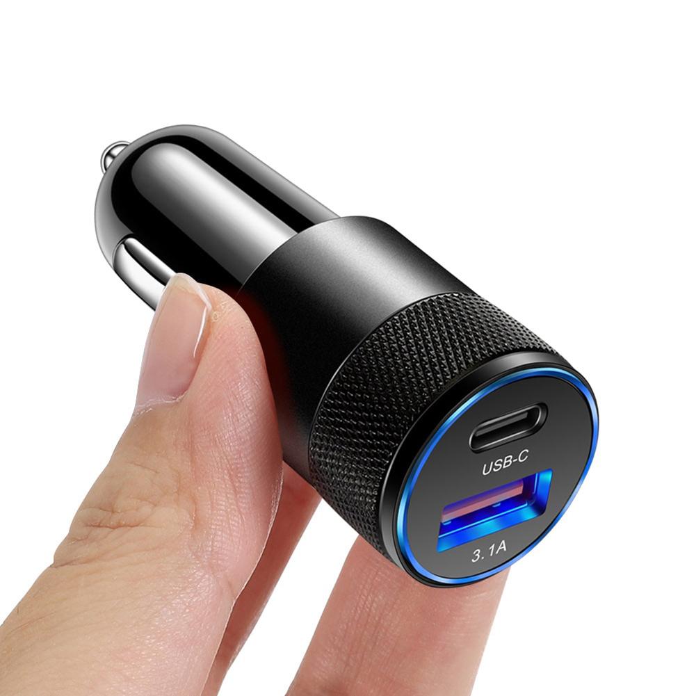 3.1A USB+PD Car Charger 1 To 2 Threaded Plug Mini Portable Multi-Functional Type-C Charger For Mobile Phones