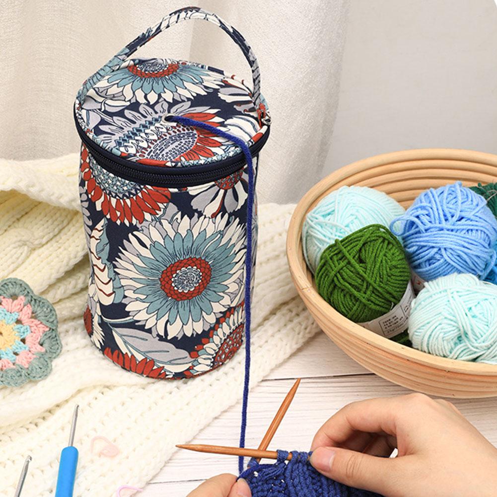 Yarn Storage Bag Portable Round Knitting Wool Yarn Bags Organizer Knitting Tote Bag With Holes Crochet Thread Sewing Accessories