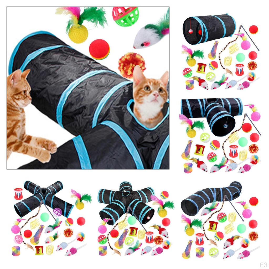 Cat Kitten Toys Set, Collapsible Tunnels for Indoor Cats, Interactive Feather Toy Mouse