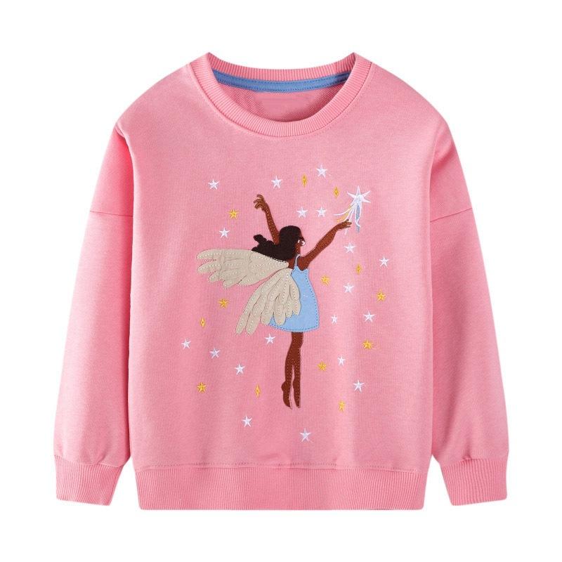 Girls Embroidered Round Neck Sweatshirt Cotton Knit Sporty Base Layer 90