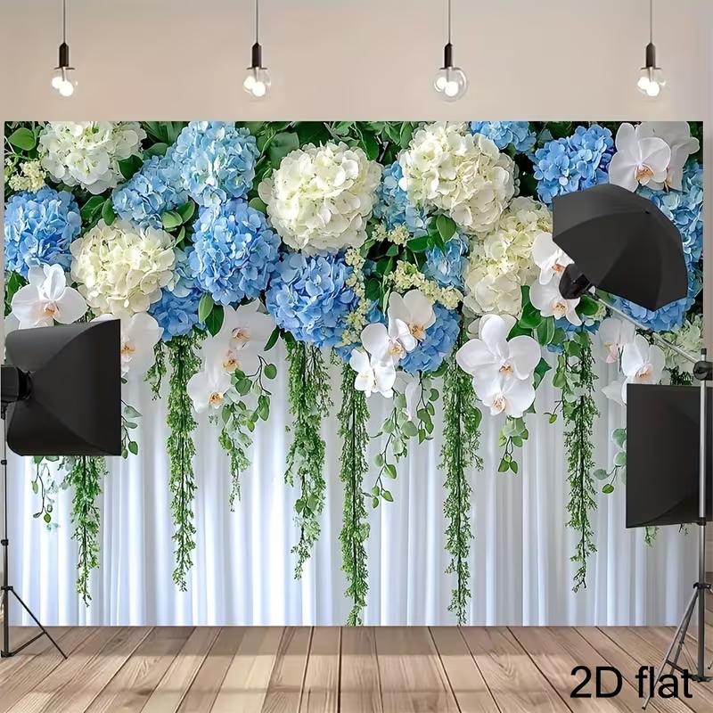 2D Floral Wall Backdrop with Green Vines Photo Booth Banner