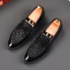 Fashion Fashion Men's Black Pointed Lace Up Patent Leather Oxfords Flats Casual Shoes Male Homecoming Wedding Dress Zapatillas Hombre