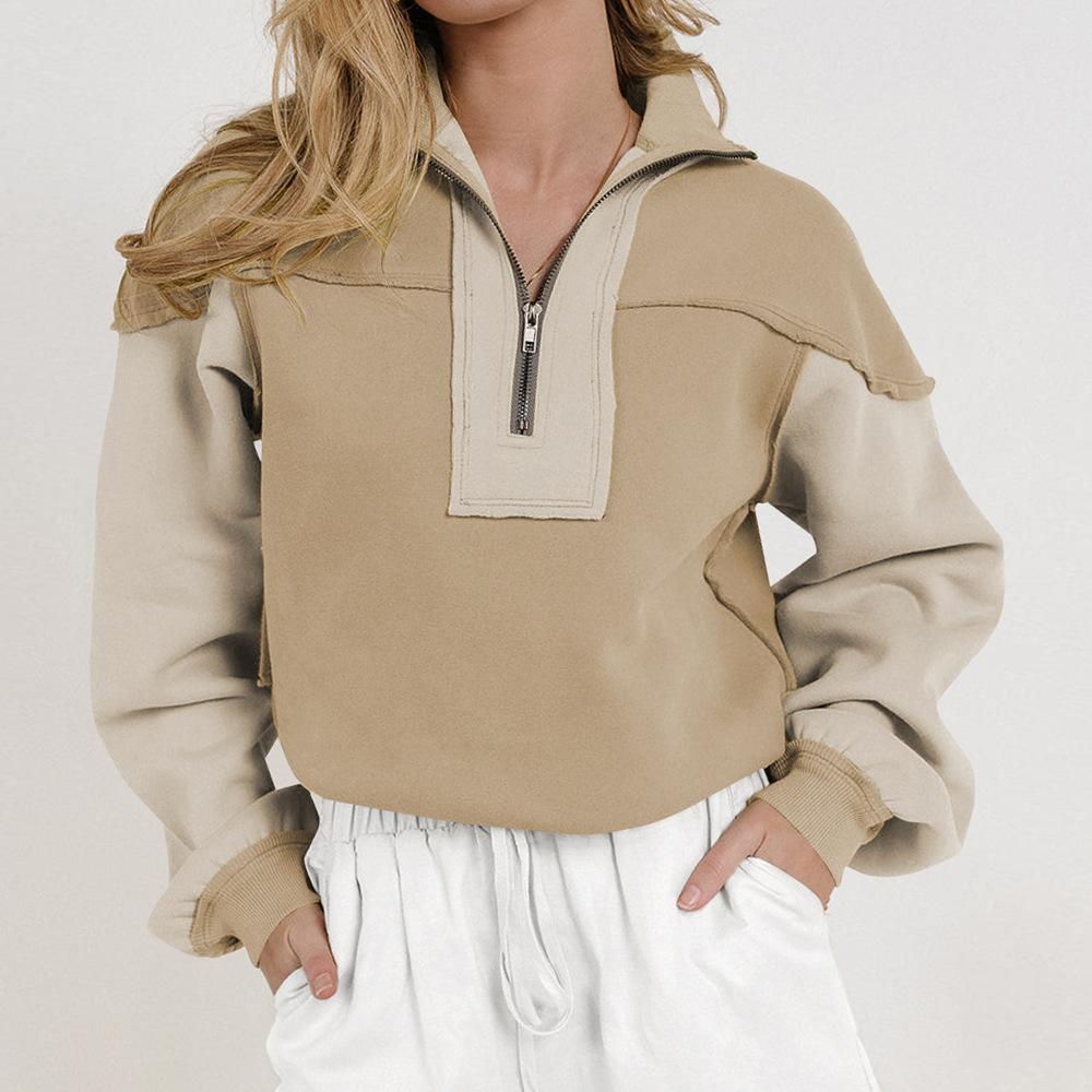 

Дизайнерский свитшот с молнией, цветными блоками, свободного кроя, с декоративными линиями, длинным рукавом, трендовый, осенне-зимний, для женщин XL абрикосовый