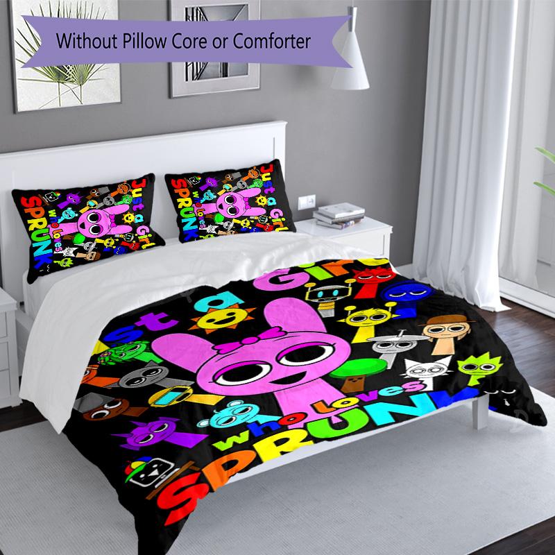 3pcs Sprunki9 pattern bedding set duvet cover set includes duvet cover &pillowcases, perfect all season bedroom decoration & gift