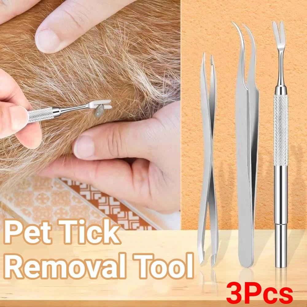 3Pcs/Set Stainless Steel Tick Removal Tool Tick Fork Double Headed Clamp Professional Tick Tweezers Portable Bend Clamp