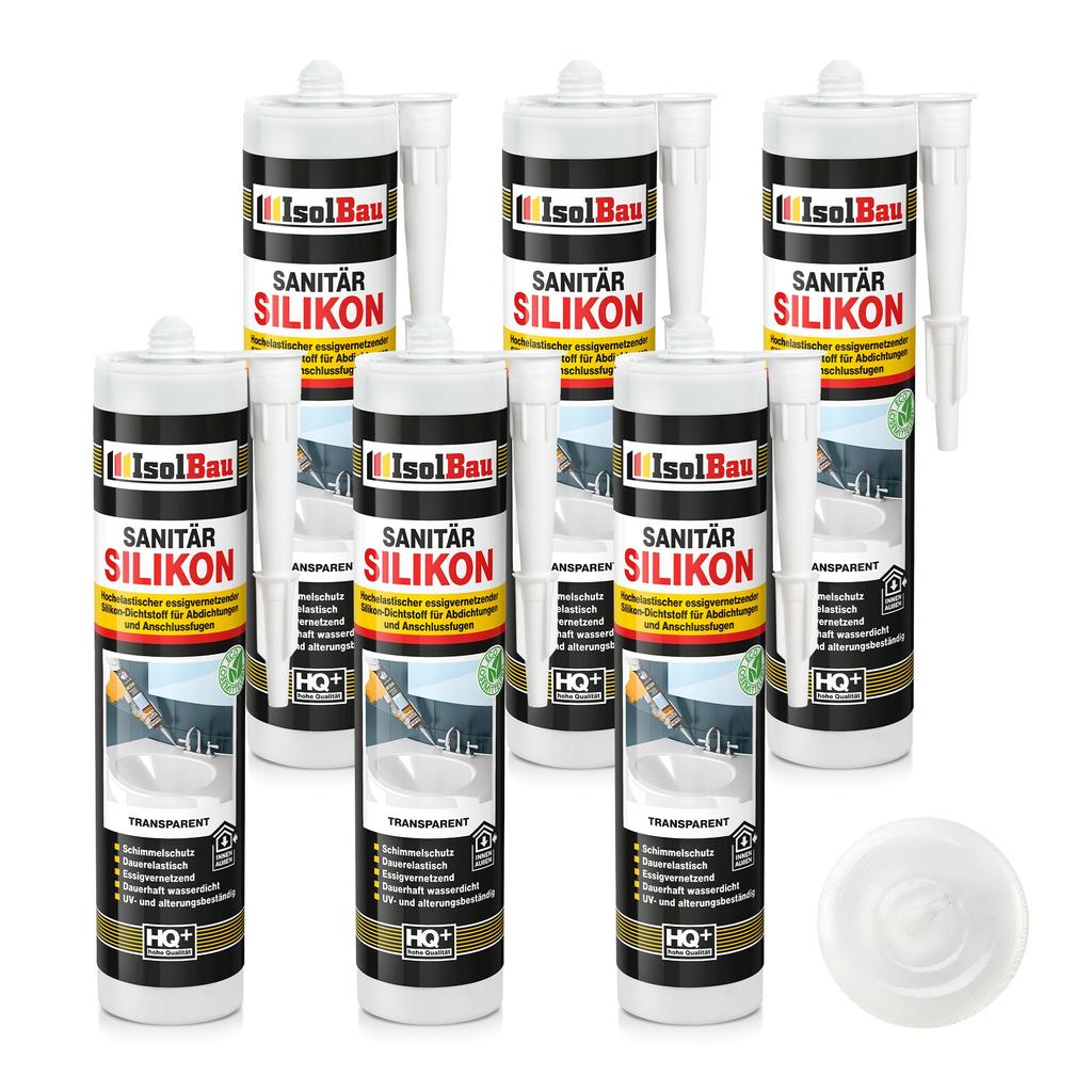 IsolBau Sanitary Silicone Transparent Sanitär Silikon 6 x 300ml