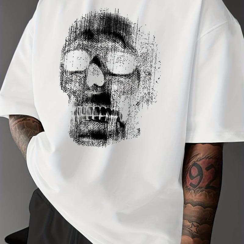 Metal Skull Print Tshirt Street Round Neck Tshirt for Unisex Summer New Style Suitable for Both Unisex and Women