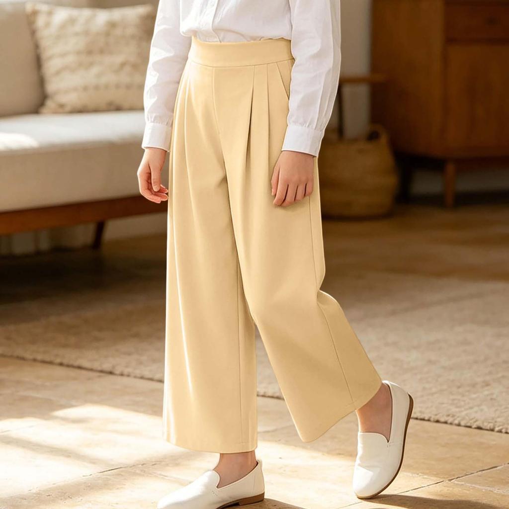 Girls Elastic Waist Wide Leg Pants Casual Loose Fit Trousers Comfortable Soft Fabric Suitable for Everyday Wear and Outdoor Activities