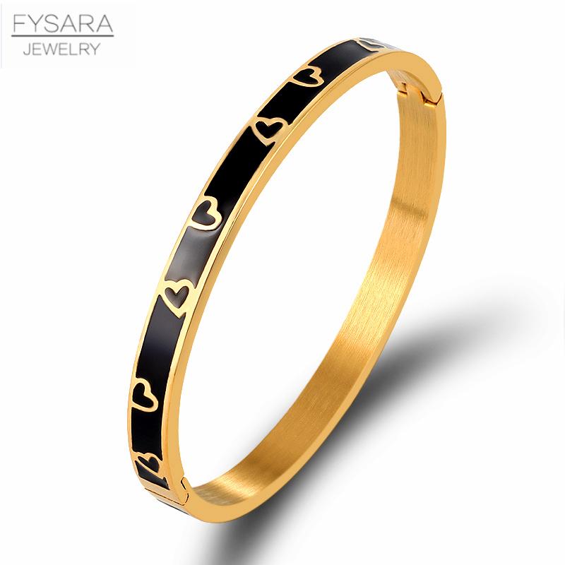 Fashion Enamel Bangles Stainless Steel Love Bracelets for Women Heart Chain Jewelry Friendship Lucky Gift Bijoux