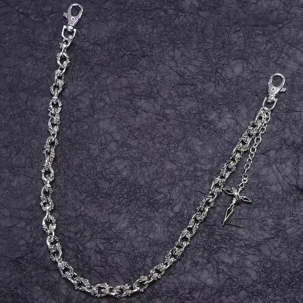 Double Layer Skull Pendant Cross Handmade Pants Chain