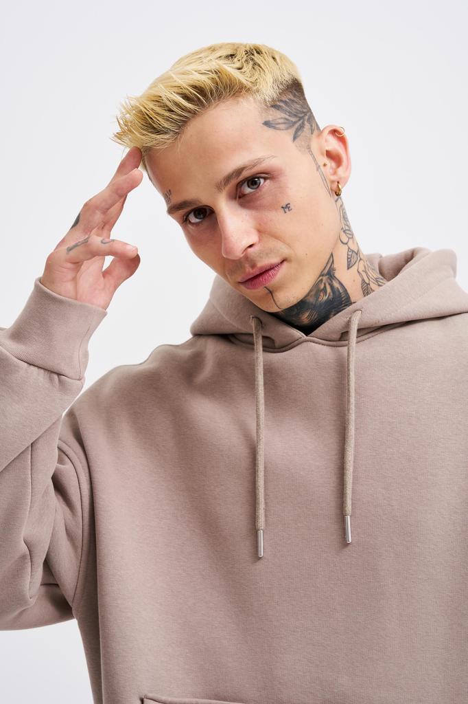 Męska Bluza Oversize Basic z Kapturem - Szary Lód