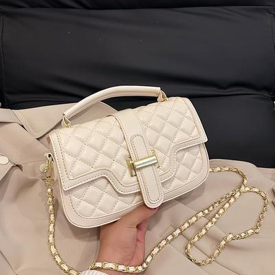 Light Luxury Texture Rhombus Portable Small Square Bag Women's Fashion Popular Simple Shoulder Bag Versatile Chain Messenger Bag