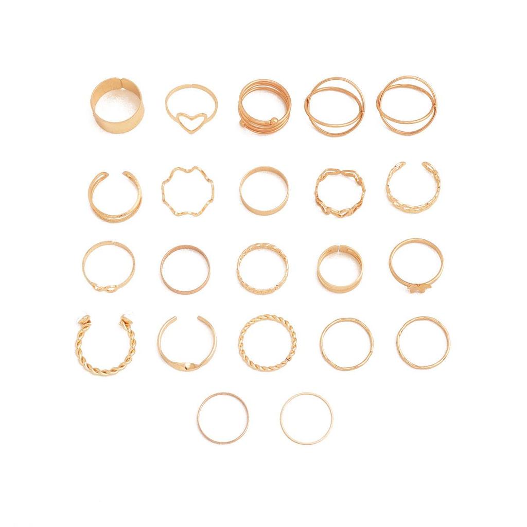 22-Piece Open Multi-Joint Heart and Butterfly Ring Set for Women