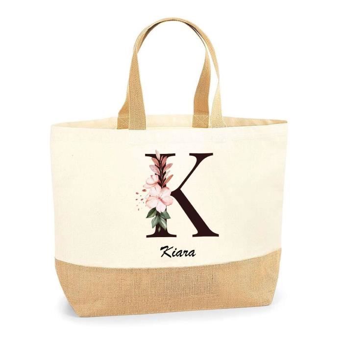 Cabas de plage - PLANETEE - Kiara Lettre Fleur - jute naturel - multicolore - Fabriqué en France
