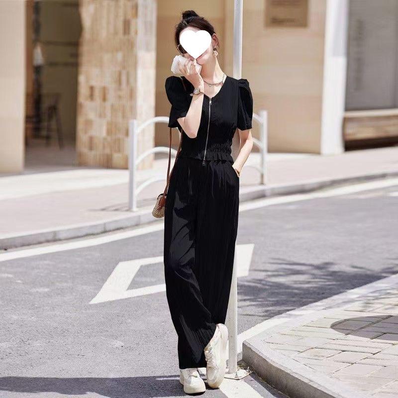 Xiaoxiangfeng Fashion Suit for Women, Summer Temperament, Street Casual, Age-reducing, Western-style Wide-leg Pants Two-piece Set