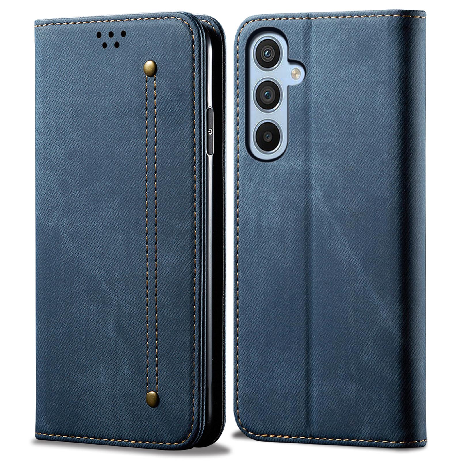 

Cell Phone Case for Samsung Galaxy A54 5G,Jeans Cloth Texture Stand PU Leather Phone Wallet Cover Blue