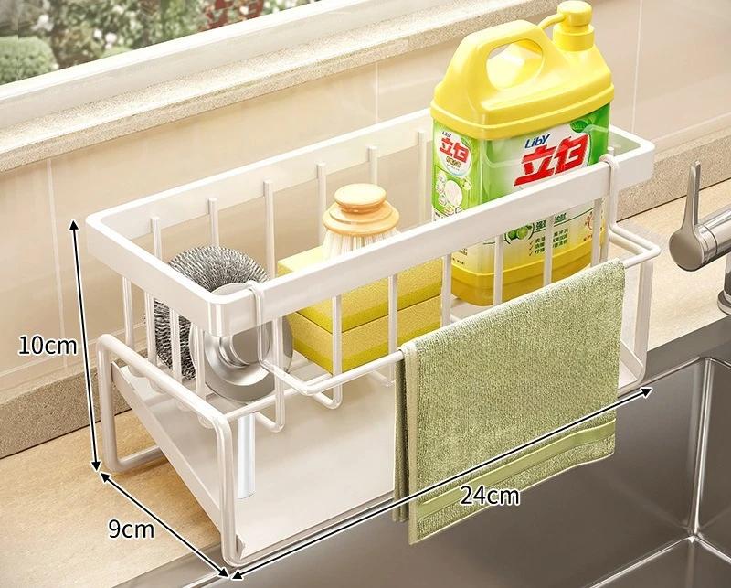 1Pc 2025Kitchen storage rack, dishcloth holder, draining rack, faucet sink sponge and steel wool organizer
