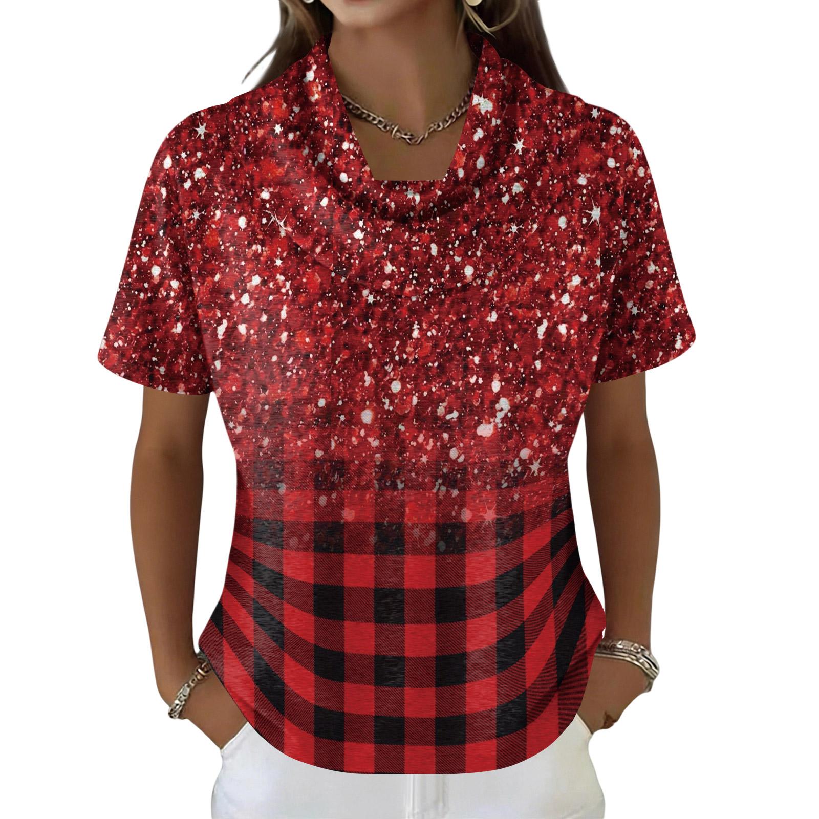 

Women s Casual And Fashionable Round Neck Short Sleeved Printed Top Sweater XL червоний