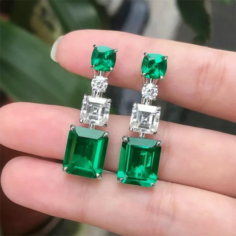New Popular Women'S Pendant Emerald Earrings Retro Party Accessories With Bright Green Zirconia Elegant  Jewelry Gifts