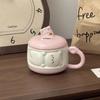 Cute Girl Cartoon Chubby Ceramic Mug with Lid Mobile Phone Stand Cup Birthday Gift Souvenir
