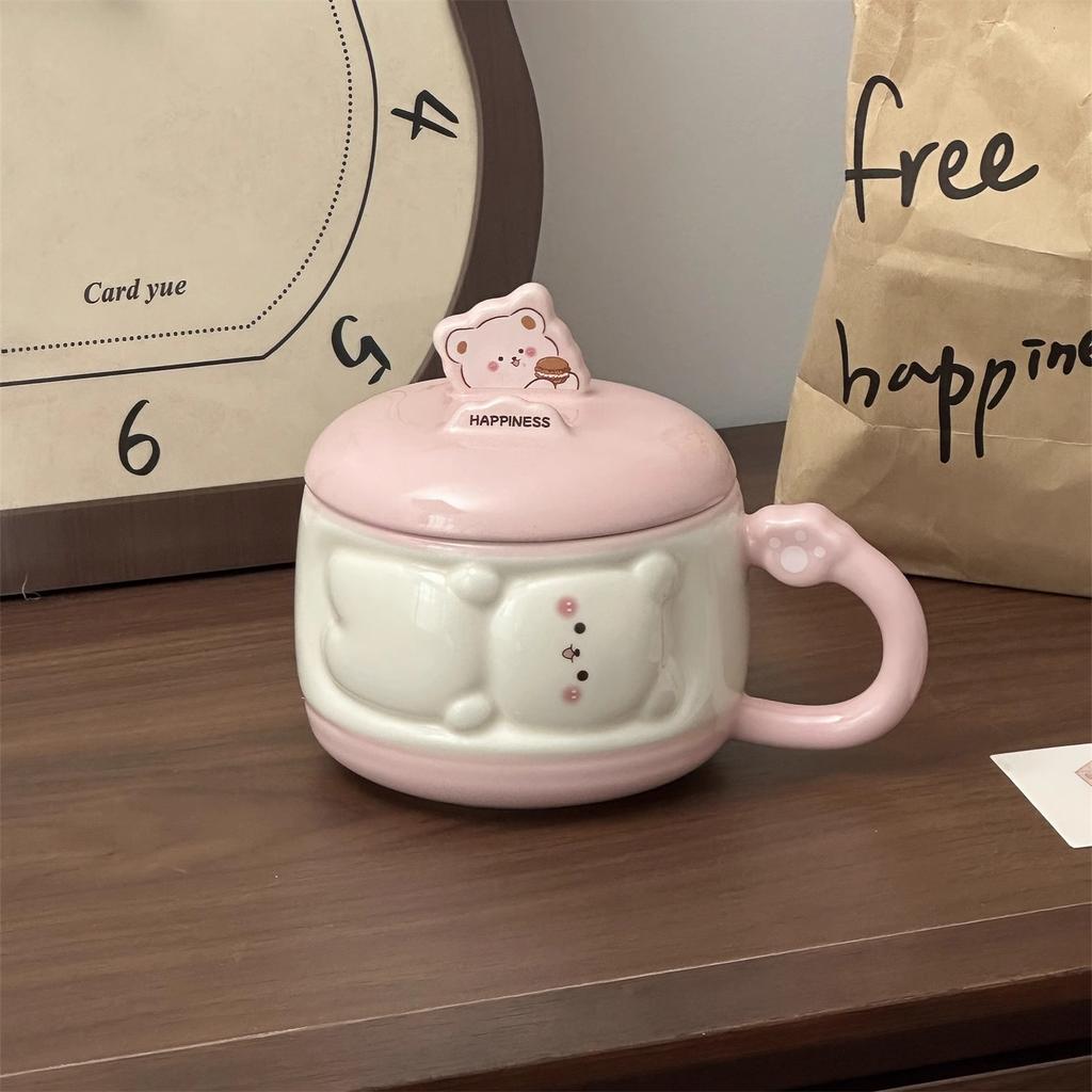 Cute Girl Cartoon Chubby Ceramic Mug with Lid Mobile Phone Stand Cup Birthday Gift Souvenir