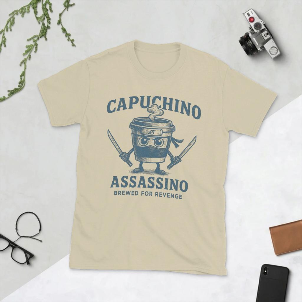 Cappuchino Assassino Brewed For Revenge Italian Brainrot Tshirts Unisex Cotton Tee Shirt Short Sleeve T Shirt Graphic Clothes