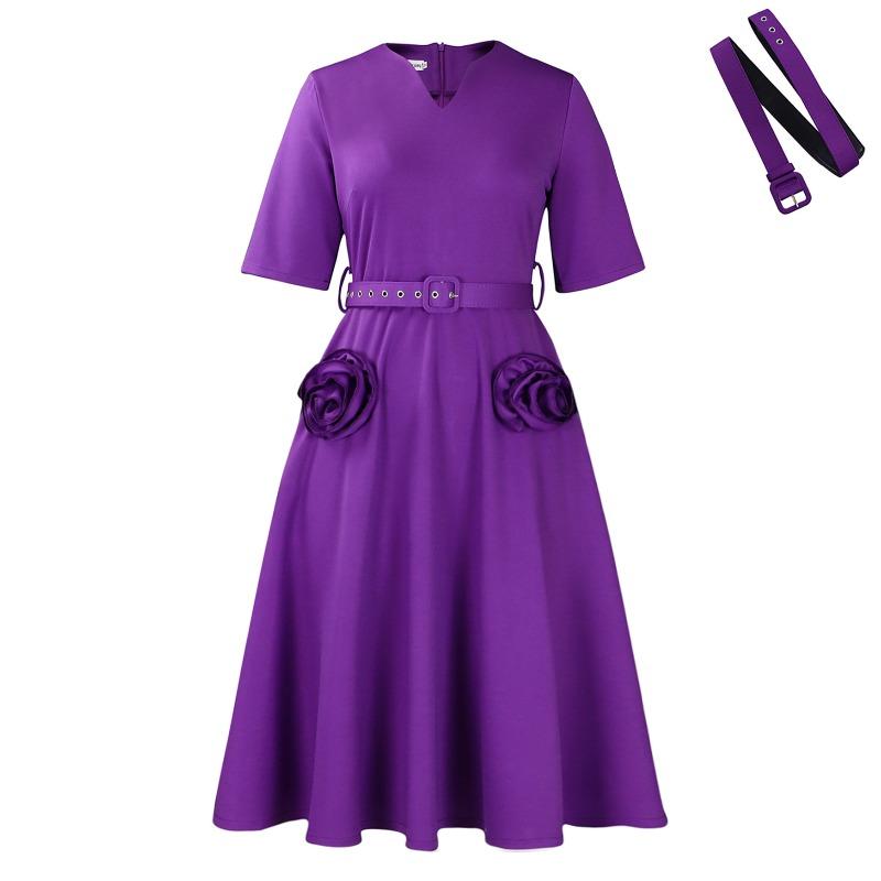 Women's Clothing  Summer New Fashion Collar Elegant Short Sleeve Waist Skirt Large Size Dress