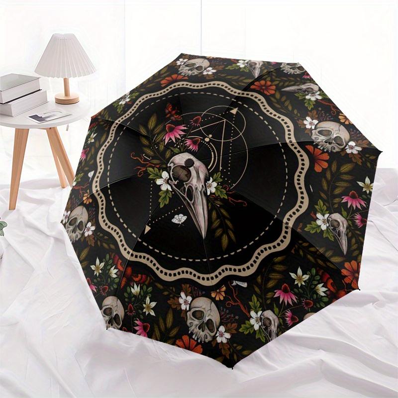 Day of the Dead Floral Skulls Circular TapestryUmbrella, Portable 3-Fold Umbrella for Men & Women,Christmas Gift ES213