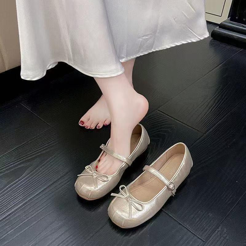 

Bow silver single shoes women s autumn new ballet flats Mary Jane small leather shoes 40