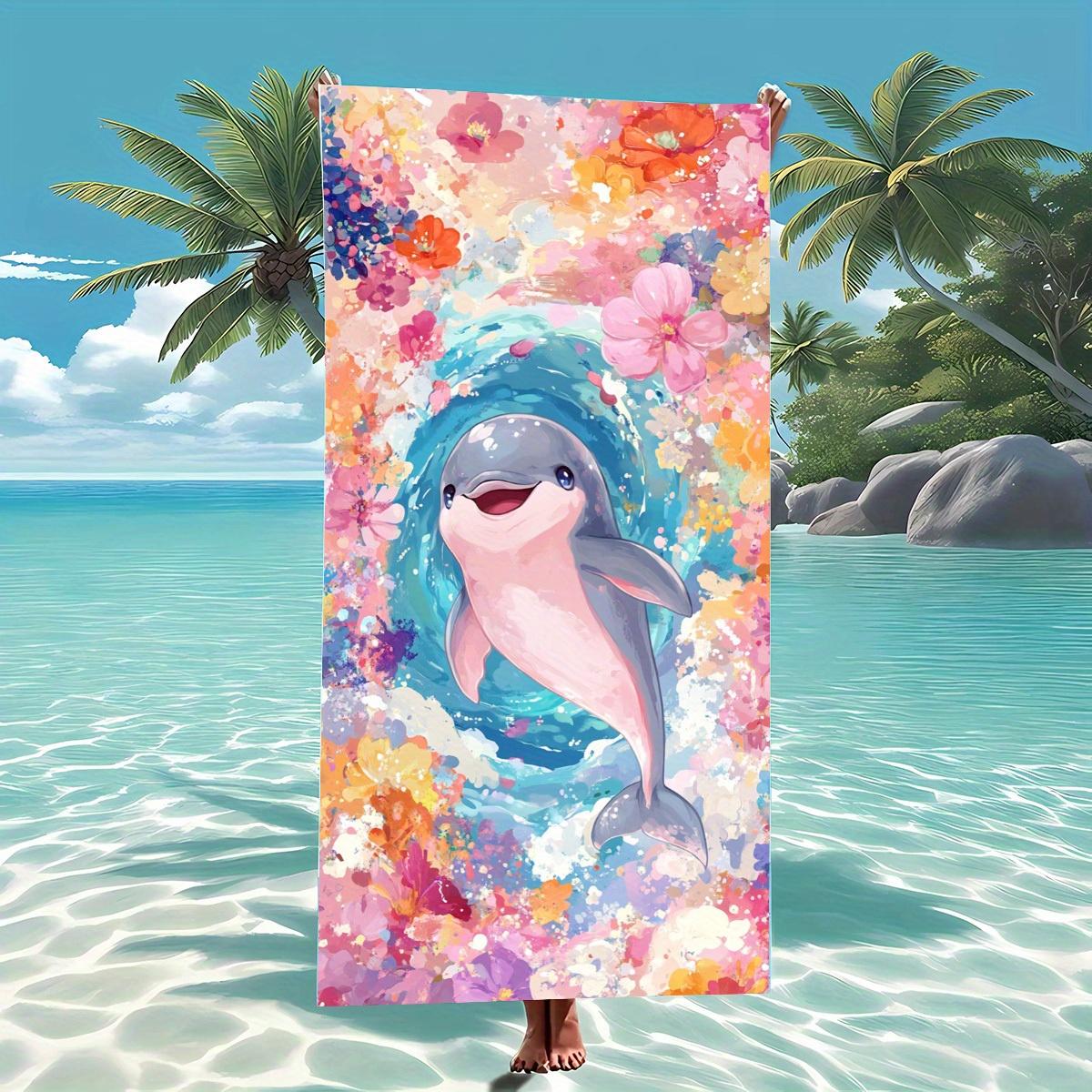

1pc Quick-Dry Ultra-Soft Microfiber Beach Towel with Adorable Dolphin & Tropical Flower Design – Sand-Free, Super Absorbent, W40*H60(CM)